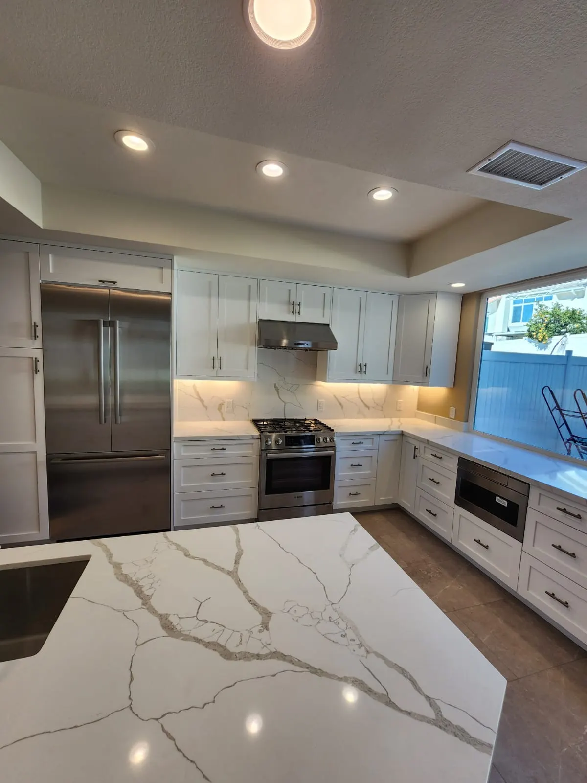 Veined stone countertops installed